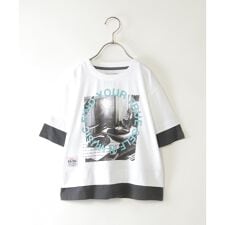 5分袖レイヤーフォトプリントTシャツ（120?160cm）