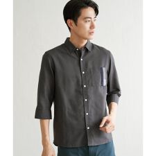 7分袖リネン混切り替えポケットシャツ