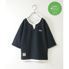 【親子コーデ】キーネックレイヤード7分袖Tシャツ（120?160cm）