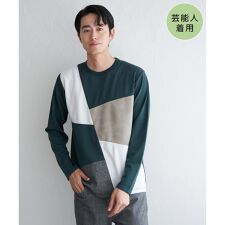 【親子コーデ】ブロックスチェックスエード切り替えロンT