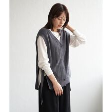 綿混サイドリボンニットベスト