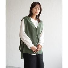 綿混サイドリボンニットベスト