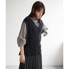 綿混サイドリボンニットベスト