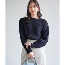 肩ボタン変形リブニットプルオーバー