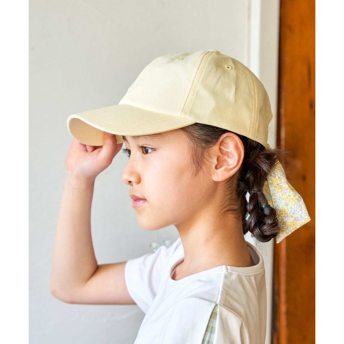 シャンブレー後ろ花リボンキャップ