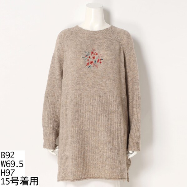 フラワー刺繍ウール混チュニック