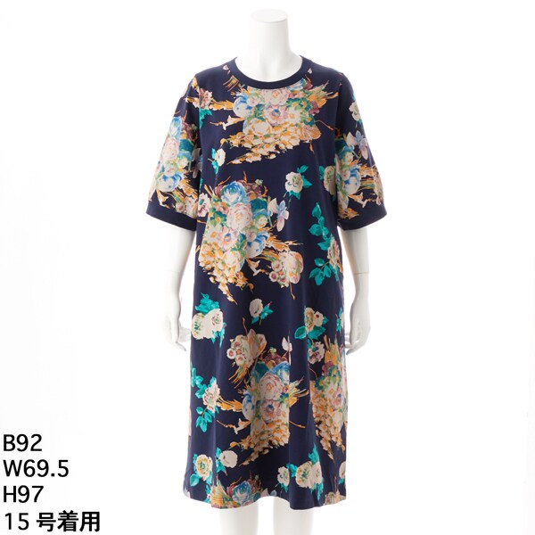 15～19号]フラワーポムプリント ミニ裏毛半袖ワンピース | スーパー