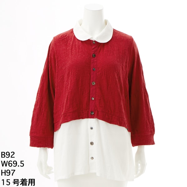 スーパーハッカフィーユ（super hakka feuille）/[15〜19号]コットンリンクスローズジャカード×コットンカルゼレイヤードブラウス 15～19号]コットンリンクスローズジャカード×コットンカルゼレイヤード