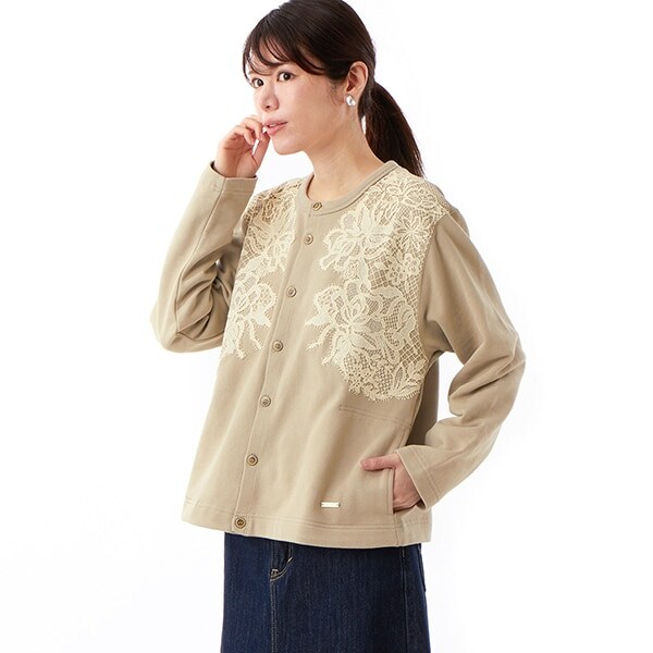 15～19号］ローズモチーフケミカルレース×裏毛カーディガン | スーパー