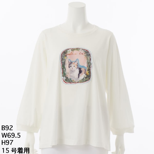 [15~19号]サッカーストライプアートジャカード×30/-天竺ブラウス 15~19号]サッカーストライプアートジャカード×30/-天竺ブラウス