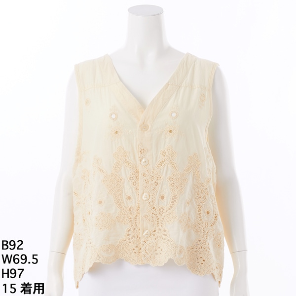 15～19号]コットンローンワッシャーフラワーヘミング刺繍シャツ