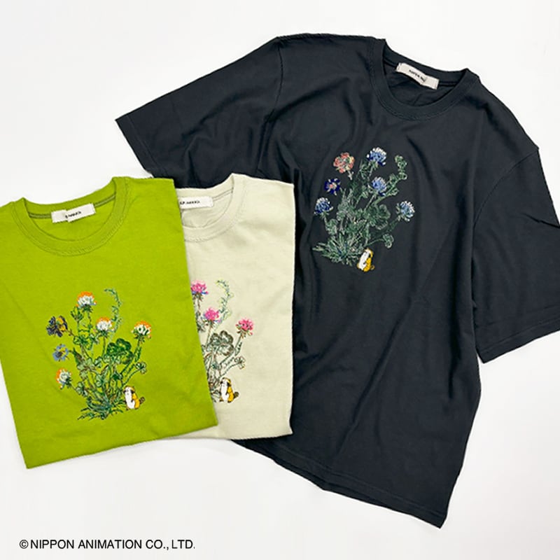 スーパーハッカフィーユ（super hakka feuille）/[15〜19号]SUPER HAKKA×世界名作劇場 あらいぐまラスカルとシロツメクサ刺繍Tシャツ 15～19号]SUPER HAKKA×世界名作劇場 あらいぐまラスカルとシロツメクサ
