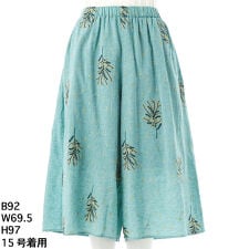 [15～ 19号 ]先染めシャンブレー ミモザ&ドット刺繍ギャザーフレアパンツ(裏地付き)