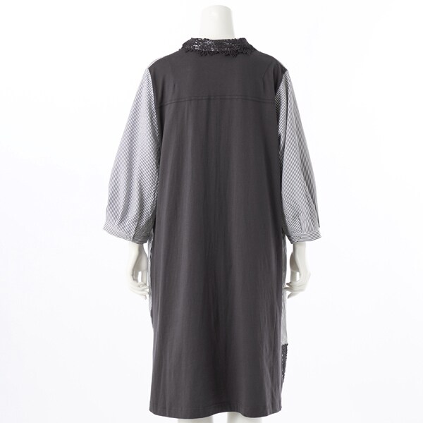 15～19号 ]ワッシャーストライプ+ポピー柄ケミカルレースシャツ