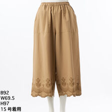 [15～19号]ポリエステルツイル小花柄スカラップレースワイドパンツ