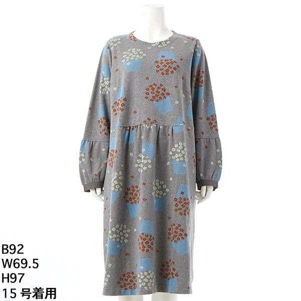 スーパーハッカフィーユ（super hakka feuille）/[15〜19号]コットンポリエステル フラワーポットニットジャカードワンピース 15～19号]コットンポリエステル フラワーポットニットジャカード