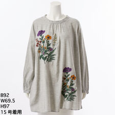 [15～19号]コットンビエラ先染めシャンブレービッグポピーブーケ刺繍チュニックブラウス