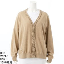 スーパーハッカフィーユ(super hakka feuille)の[15～19号]フラワーワンポイント刺繍コットンアクリルフリルタックニットカーディガン