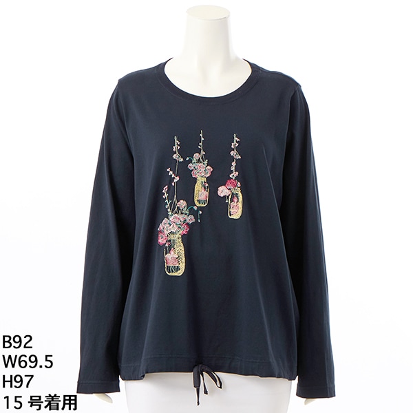 15～19号]ローゲージ天竺フラワーキャンドルボトル刺繍ドロスト