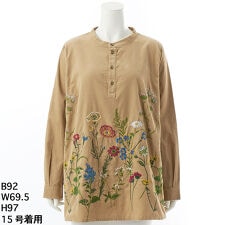 [15～19号]ソフトコーデュロイスタンディングフラワー刺繍チュニックブラウス