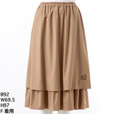 [15～19号]ポリエステルレーヨンウール ワンポイント刺繍レイヤードティアードスカート(裏地付き)