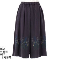 [15～19号]セルロースコットンストレッチ ステムペタルスケッチ刺繍ワイドパンツ