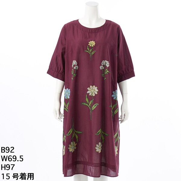 大きいサイズ]60/-ローンガーベラビッグ刺繍ワンピース | スーパー