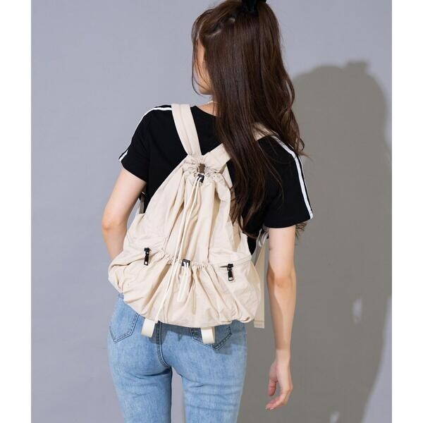 ナイロン ドローストリングリュック ホワイト/ベージュ AZUL by moussy｜ドローストリングナイロンリュックサック