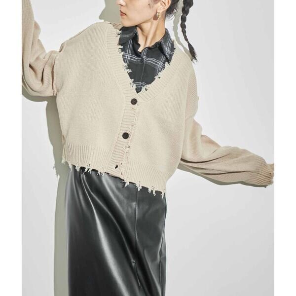 Vネックダメージニットカーディガン | マルイウェブチャネル