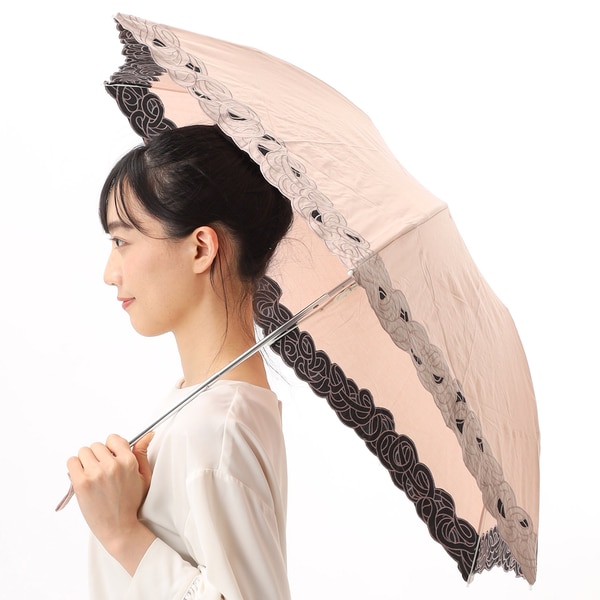 【BK】(L)カシュネ cache nez / 軽量サークルミモザプリントショートパラソル 晴雨兼用 長傘 レイン