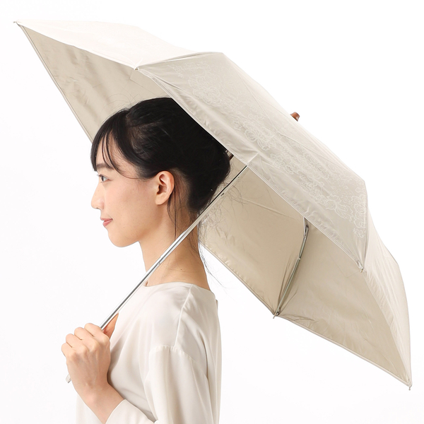 【BE】(L)カシュネ cache nez / フラワーボーラー刺繍ショートパラソル 晴雨兼用 長傘 レイン