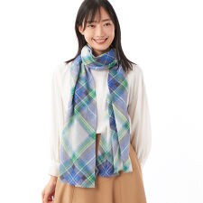 カシュネ cache nez / シルク×ウールチェック柄プリントストール