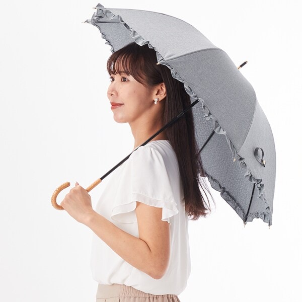 晴雨兼用日傘 長傘 ストライプフリル 遮光 遮熱 UV 軽量 | ポロ