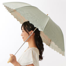 晴雨兼用　カシュネ cachenez / PUフラワーラメ刺繍トップレス2段折りたたみ傘