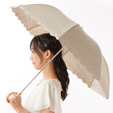 晴雨兼用　カシュネ cachenez / PUフラワーボーラー刺繍トップレス2段折りたたみ傘