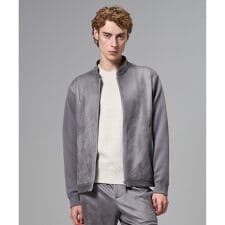 レザーライクジャージーニットブロック　ZIP UPブルゾン