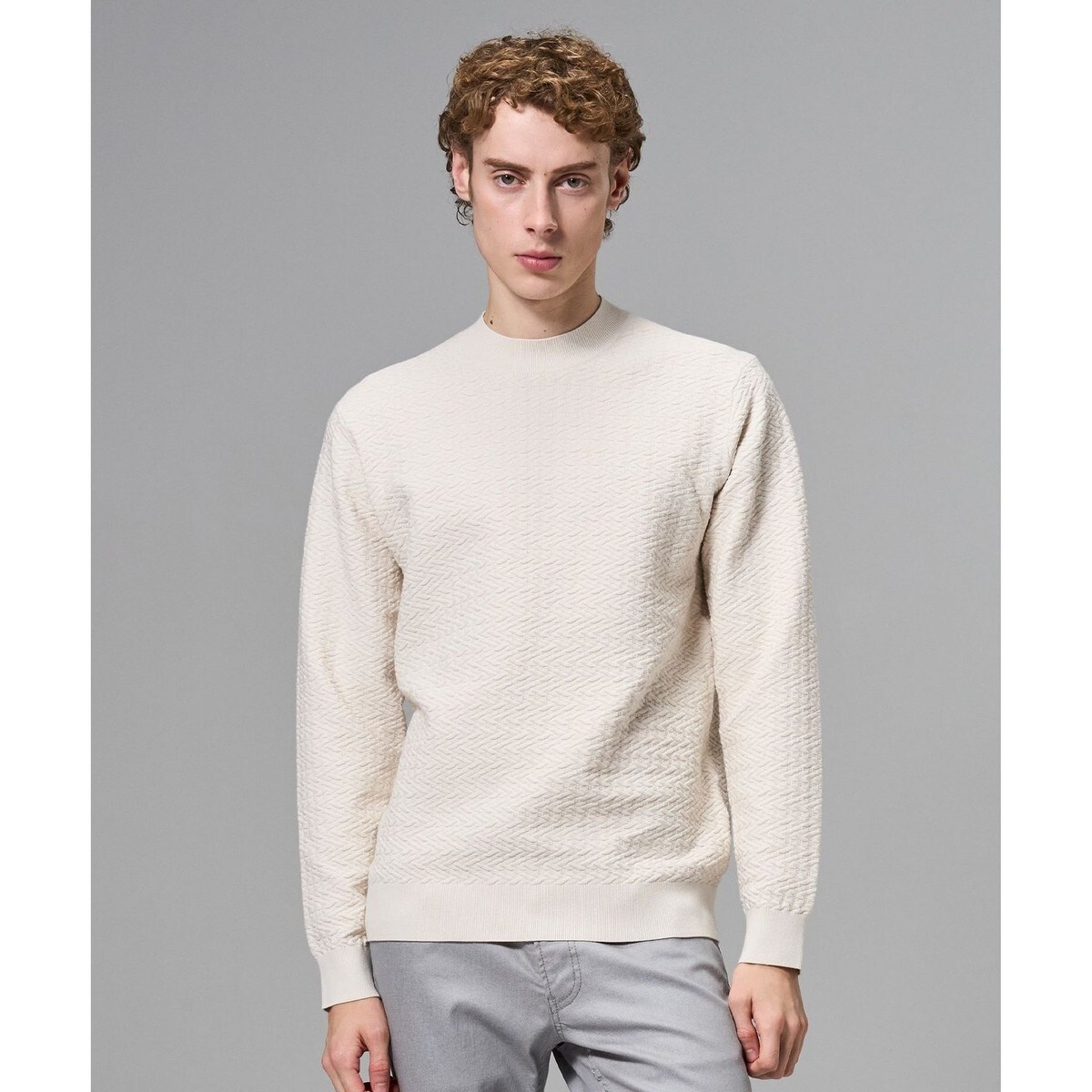 新柄【イージーケア】 ヴィスコースリンクス モックネックニット