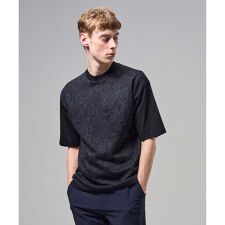 オリエンタルジャガードニットブロック　クルーネック半袖カットソー