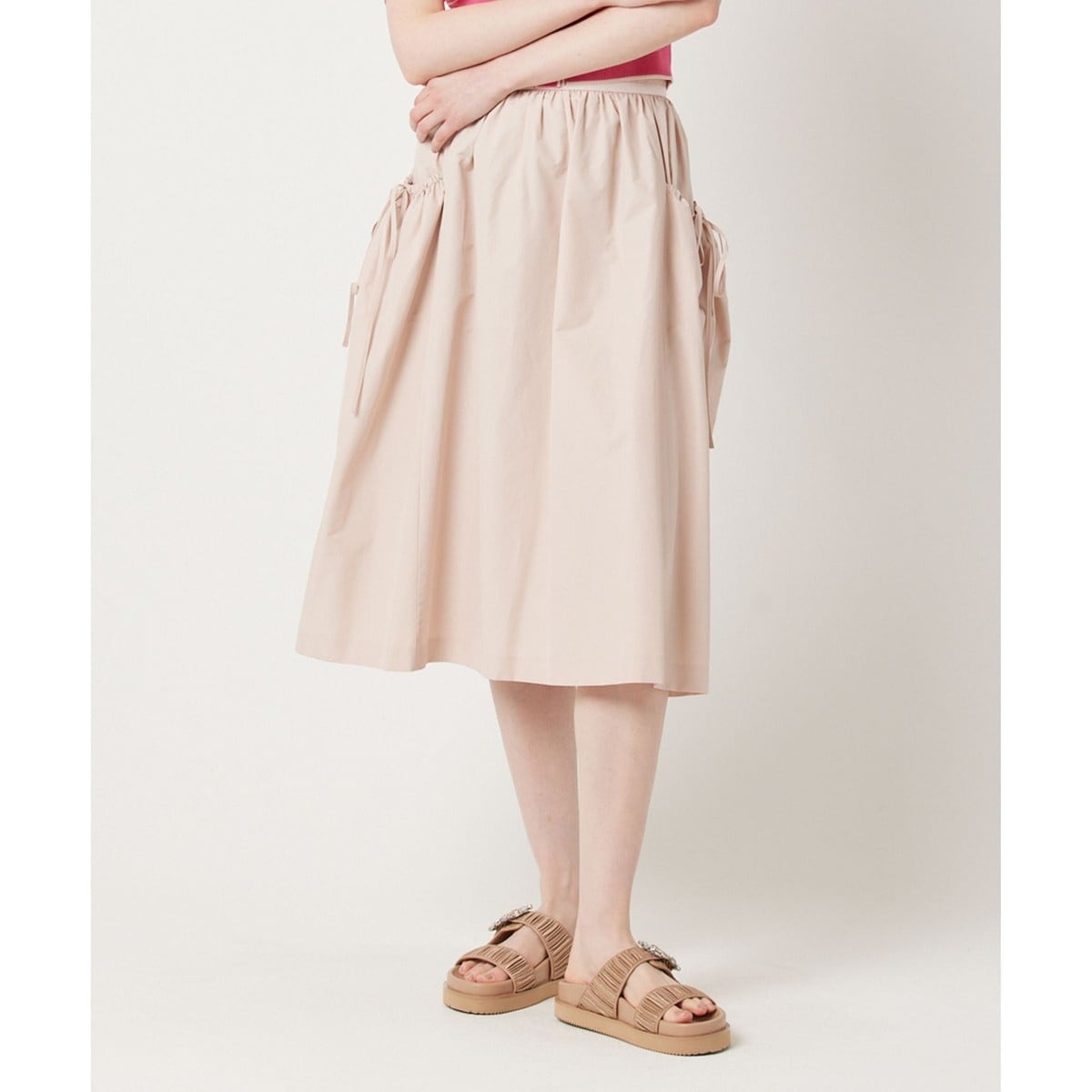 新品】TOCCA オーガンジー素材 ストライプ フレアスカート ピンク系