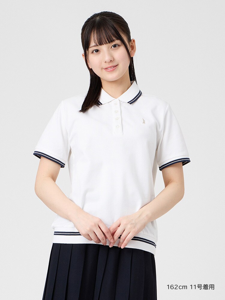 Venus 半袖ポロシャツ〈ライン＆裾リブ〉【スクール】【学生】【通学