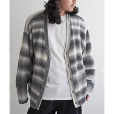 総柄ニットVカーディガン