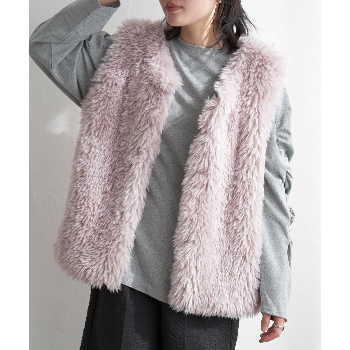ファー　ベスト　ボリューム セール】※【 7color 】コンパクトボリュームフェイクファー