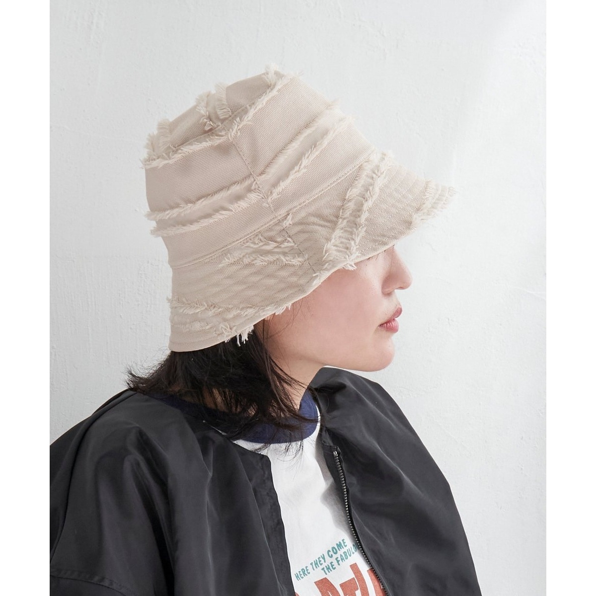 ベージュ バケットハット フリンジエッジ フリンジバケットハット(ONE SIZE キナリ): ファッション雑貨