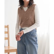 畦編みショートベスト