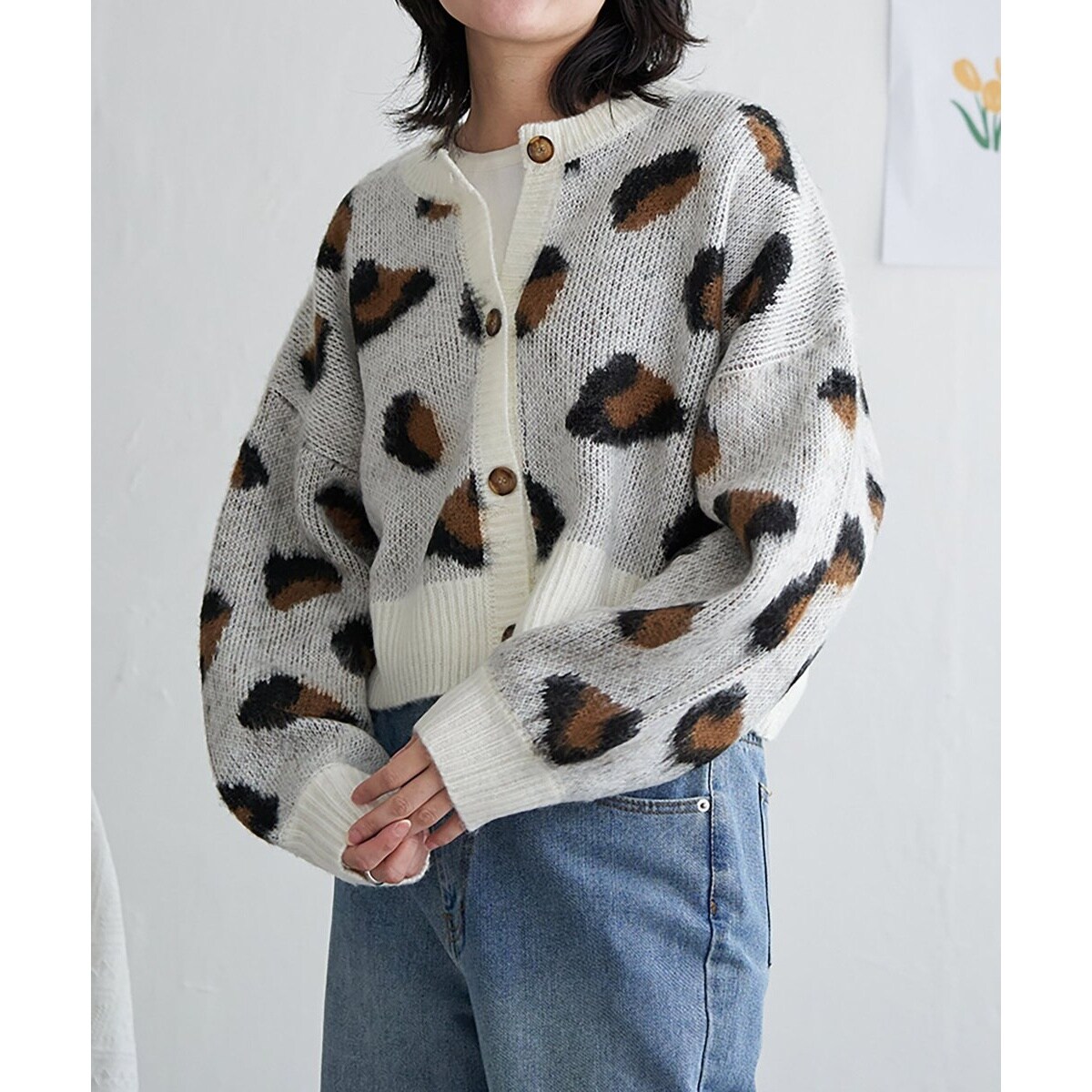 【ヴァンス　エクスチェンジ】ヒョウ柄ショートガーディガン ヒョウ柄ショートガーディガン | ヴァンスエクスチェンジ(VENCE