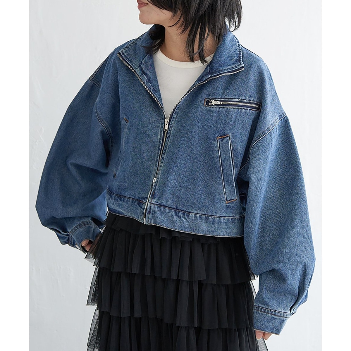 スタンドカラーショート丈ブルゾン