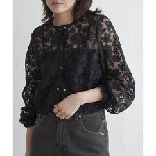 オーガンジー刺繍レースブルゾン