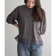 袖オーガンジー切り替えプルオーバー