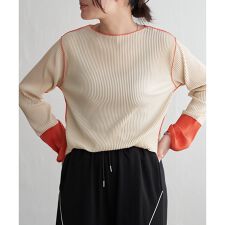 プリーツ加工配色袖トップス