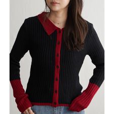 ヴァンスエクスチェンジ(VENCE EXCHANGE)のバルキー7G配色ポロカーディガン